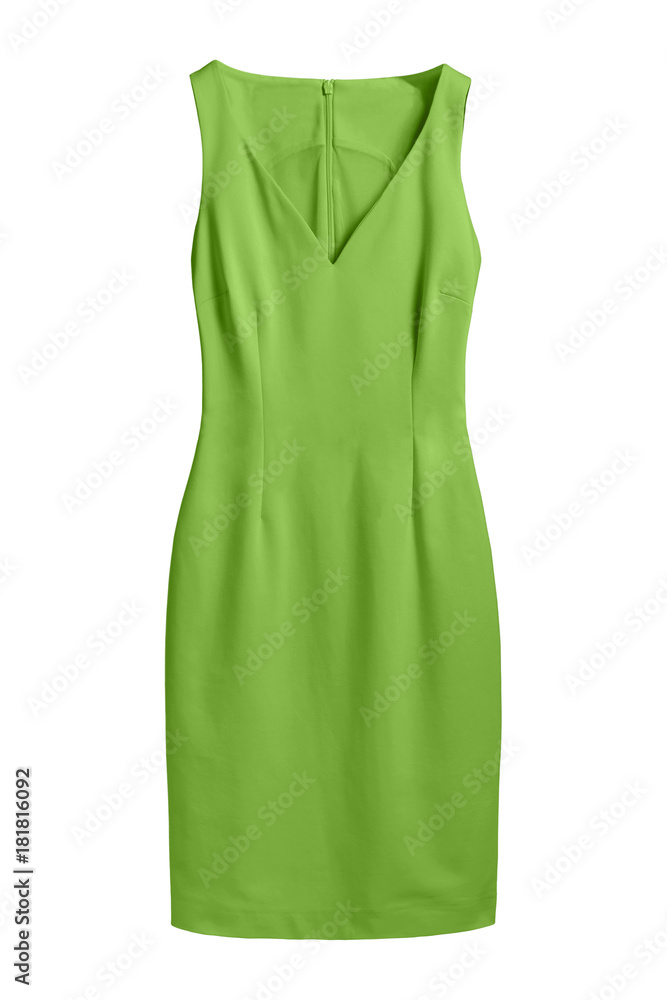 Light chartreuse green elegant dress with v decollate isolated white Light chartreuse green elegant dress with v decollate isolated white