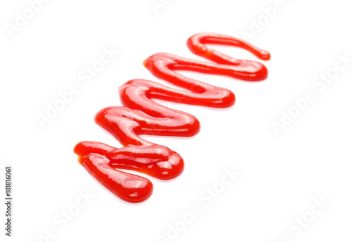 red ketchup splashes isolated on white background, tomato texture