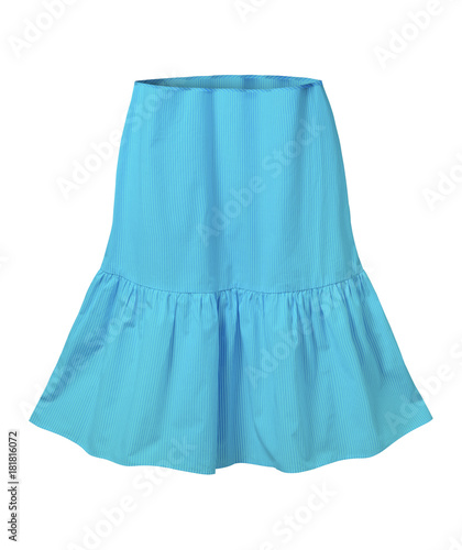 Azure blue striped skirt with flounce isolated on white