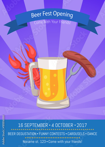 Beer Fest Opening Poster Vector Illustration.