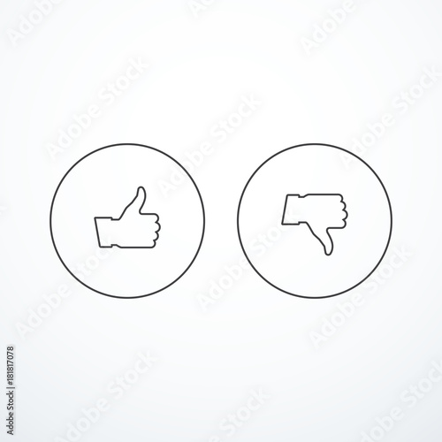 Vector like and dislike icons. Thumbs up and down.