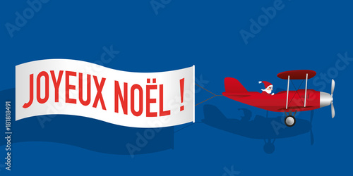 Noel Pere Noel Avion Banderole Carte De Vœux Joyeux Noel Concept Humour Banniere Stock Vector Adobe Stock