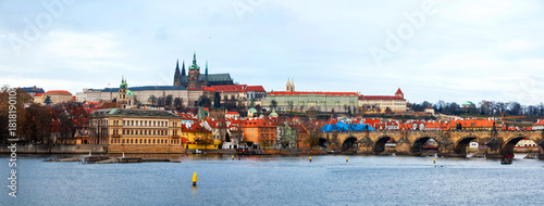 View of Castle in Prague, Czech Republic with cloudy sky in winter