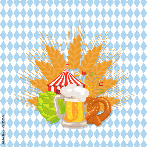 Food Set and Beer Vector Illustration on White