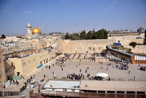 View of the old city of Jerusalem Israel seen from the roofs is the temple mount as the golden dome photo