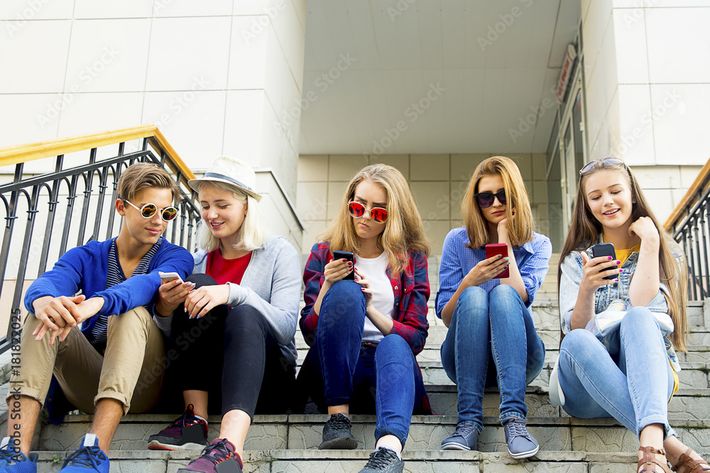 Fototapeta premium Teenagers walking outside