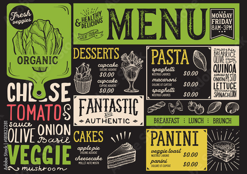 Organic menu restaurant, food template.