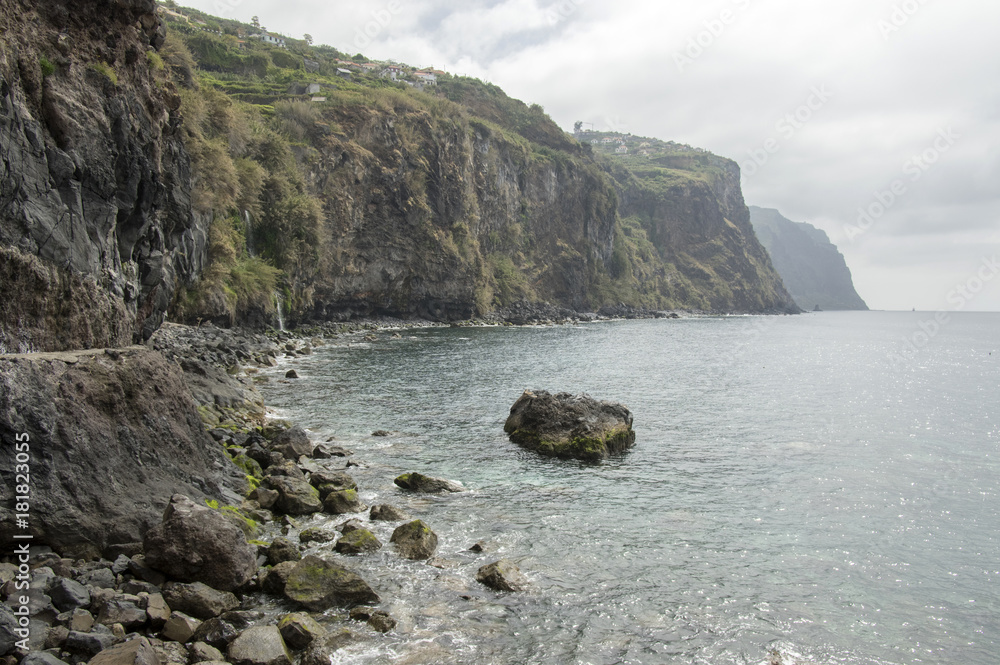 Ribeira Brava coast line with cliffs, Madeira island