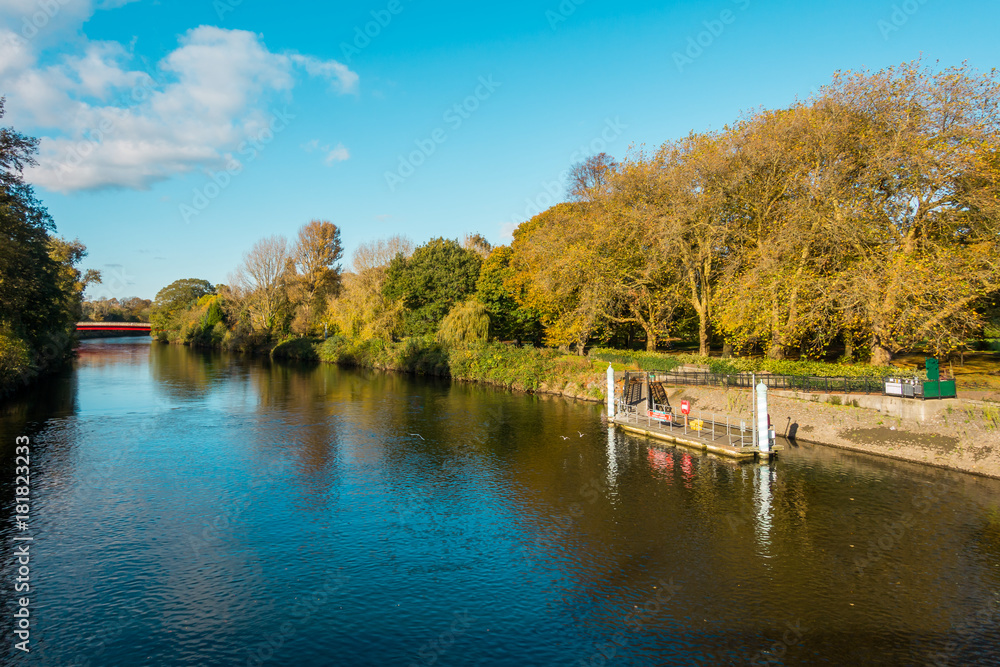 View of River Taff and Cardiff Bute Park in Autumn