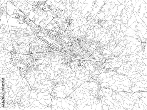 Strade di Firenze, cartina della città, Toscana, Italia. Stradario
