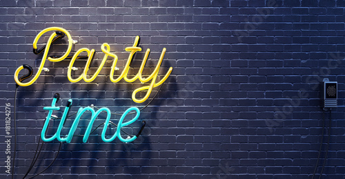 Party time sign on black brick wall background 3D Rendering
