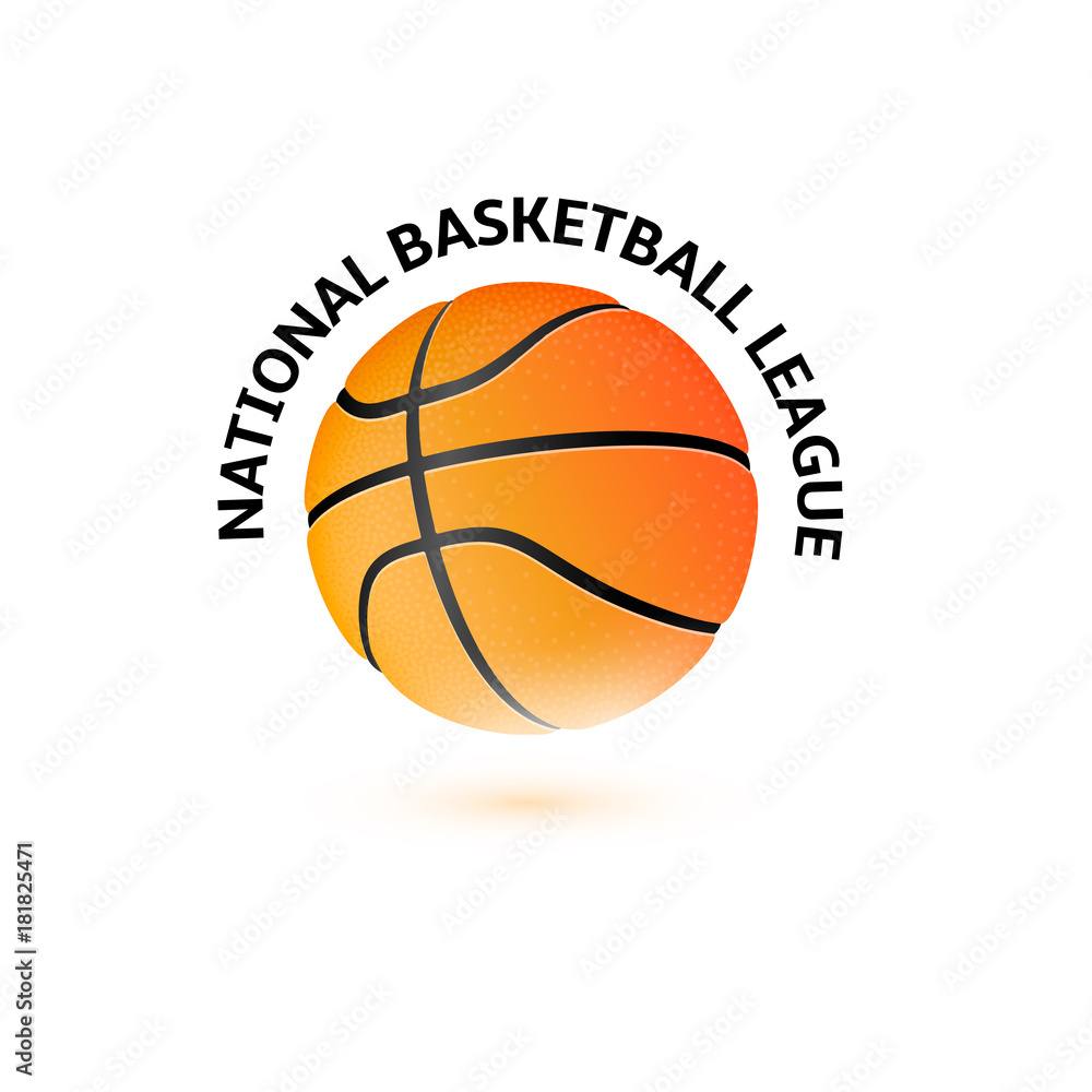 Basketball championship logo design. National basketball league. Profesional sport logotype. Orange color ball, vector illustration.