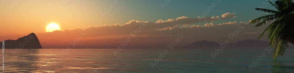 beautiful sea sunset, panorama of the ocean sunset in the tropics,
