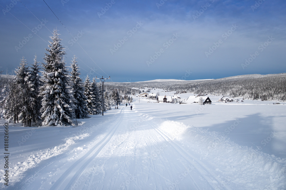 Winter mountain landscape with cross country skiing trails, Jeseniky mountains, Czech Republic Winter mountain landscape with cross country skiing trails, Jeseniky mountains, Czech Republic