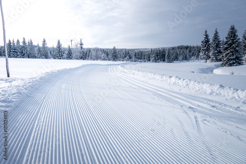 Tableau sur toile Winter mountain landscape with cross country skiing trails, Jeseniky mountains,