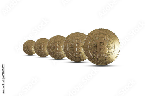 Gold coin Bitcoin on white background. The concept of crypto currency. blockchain technology.