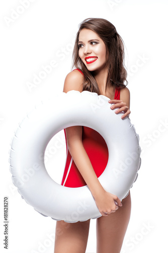 woman with swimming ring