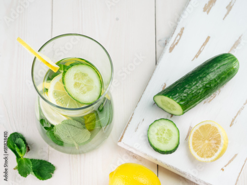 infused detox water with cucumber, lemon and mint