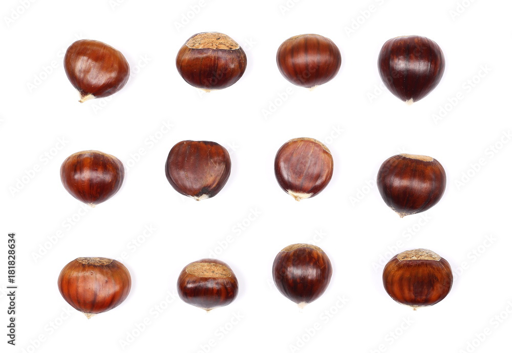 Pile edible chestnut isolated on white background, top view
Pile edible chestnut isolated on white background, top view