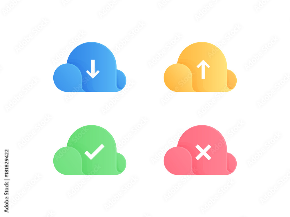 Cloud icon set. Vector illustration. Upload and download cloud icon isolated on white background Cloud icon set. Vector illustration. Upload and download cloud icon isolated on white background