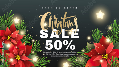 Christmas sale banner with fir tree branches