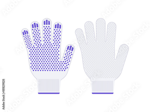 Flat white gloves for work. Vector illustration. Protective work gloves isolated on white background