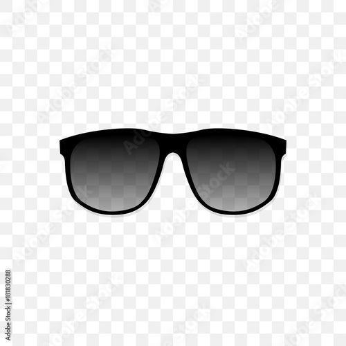 Realistic sunglasses with a translucent black glass on a transparent background. Protection from sun and ultraviolet rays. Fashion accessory vector illustration.