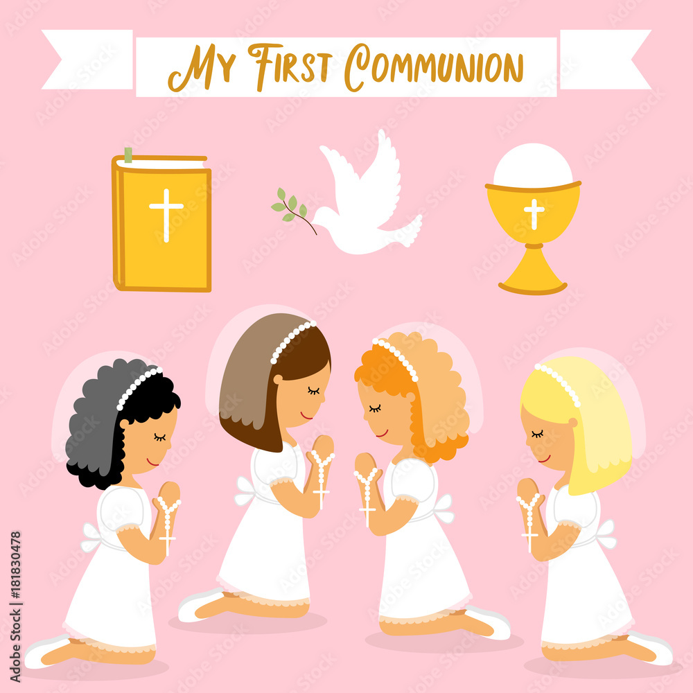 Cute set of design elements for First Communion for girls Cute set of design elements for First Communion for girls