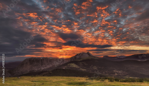 Explosive sunrise over Anboto mountain in Urkiola Natural Park photo