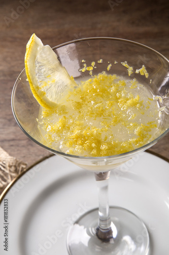 Konstfotografi Lemon sorbet on a wood background