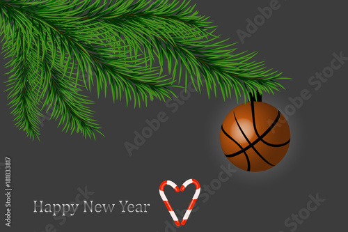 Happy New Year greeting card. Basketball greeting card.