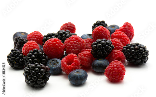Berries isolated on white background blackberry blueberry and raspberry.