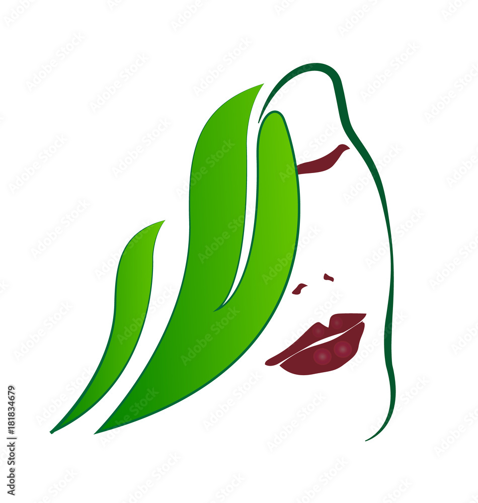 Woman, green leaf hair, abstract hair salon icon Stock Vector | Adobe Stock