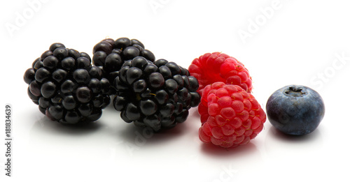 Berries isolated on white background blackberry blueberry raspberry.