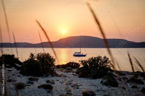 Simos beach in Elafonisos island in Greece. Sunset. Greece photo