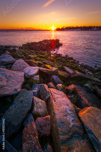 Canvas Print Sunset on a beautiful summer evening at seaside Park in Bridgeport, Connecticut, USA