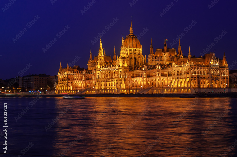 Budapest parliament building at night