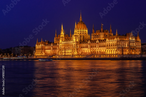 Budapest parliament building at night