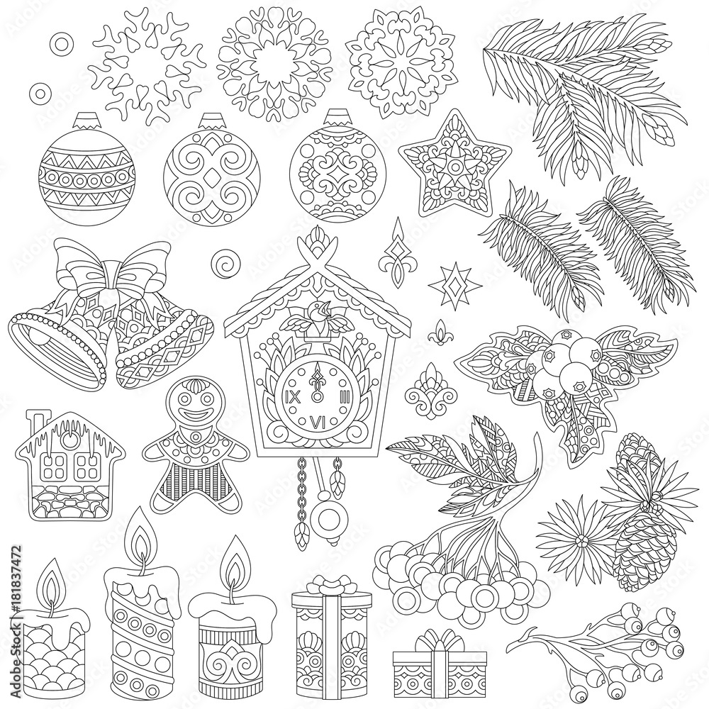 christmas-decorations-coloring-page-of-vintage-retro-decor-elements