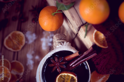 warm winter with tea and tangerines
