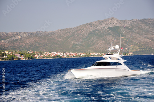 The white motor boat flowing on the sea.  © konik60