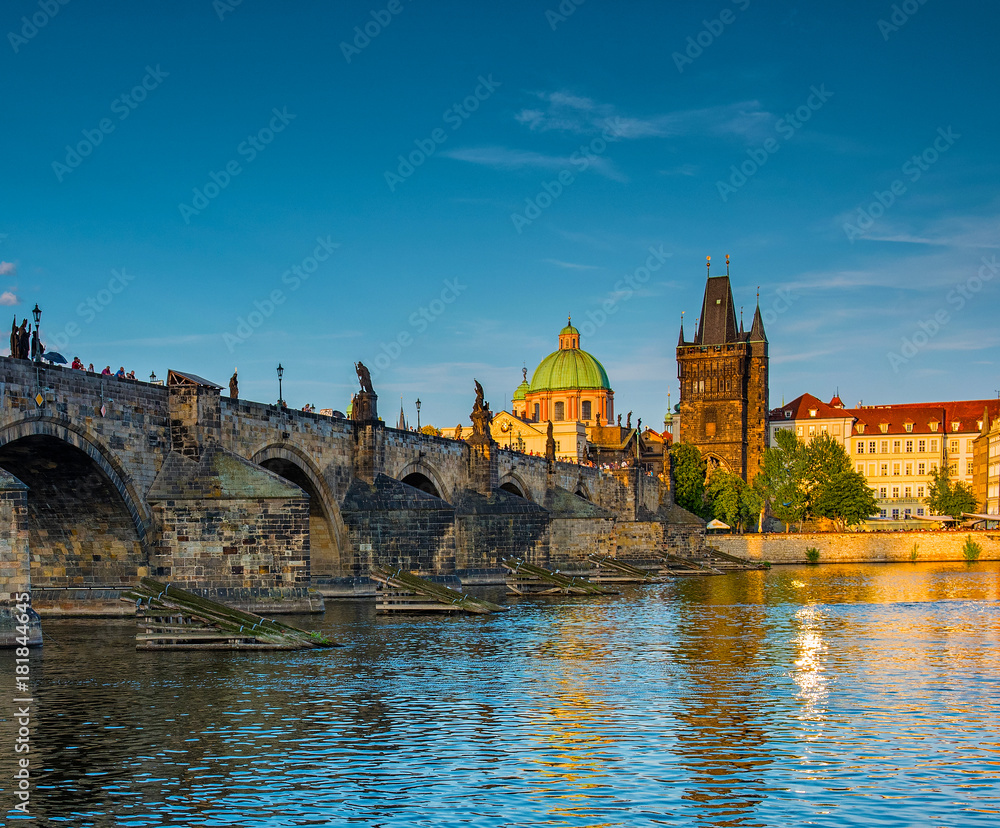 View on Prague in sunset