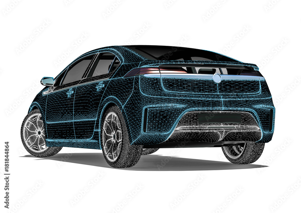 Wire Frame car / 3D render image representing an luxury car in wire frame Wire Frame car / 3D render image representing an luxury car in wire frame