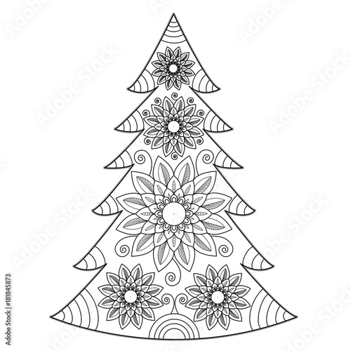 Mandala Christmas tree vector for coloring book, albero di natale mandala  vettoriale da colorare Stock Vector | Adobe Stock