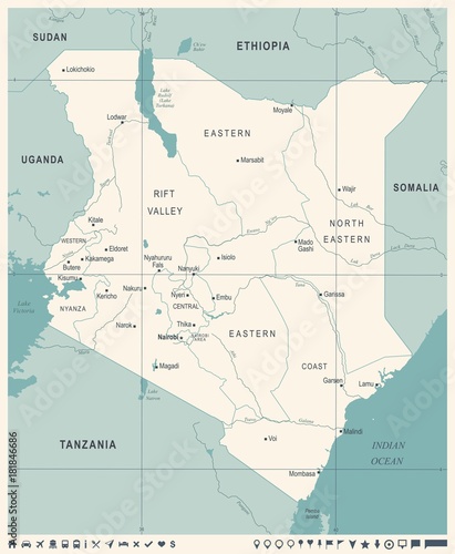 Tablou canvas Kenya Map - Vintage Detailed Vector Illustration