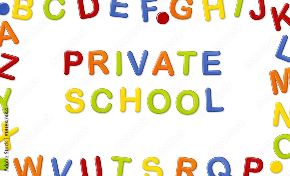 Educational Systems made out of fridge magnet letters isolated on white background: Private School