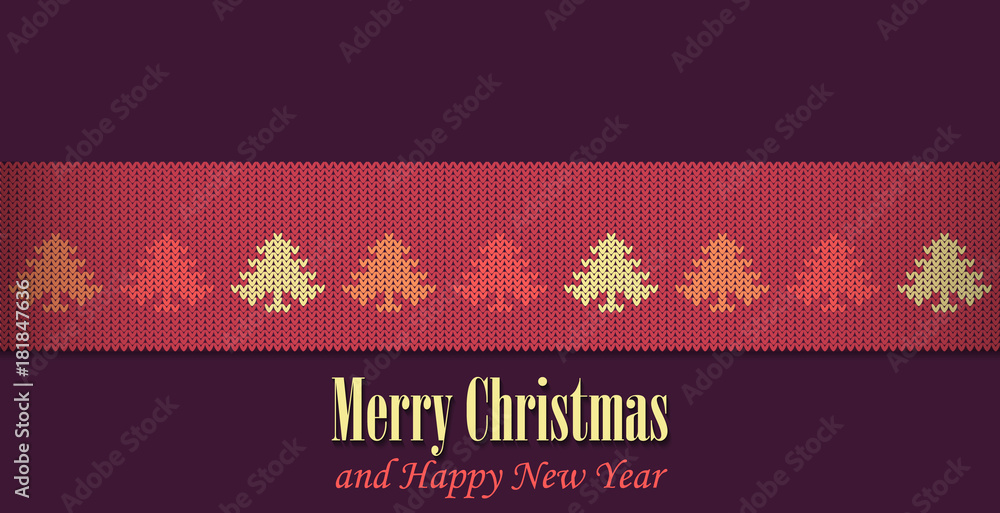 creative Merry Christmas graphic design, knitted Christmas tree greeting card,  Christmas and New Year Design Background with a Place for Text