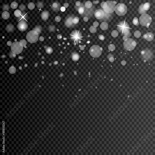 eps 10 vector blurred falling snow with bokeh effect isolated on transparent background. Editable graphic effect layer for greeting cards, web, print, design. Merry Christmas and Happy New Year design