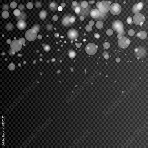 eps 10 vector blurred falling snow with bokeh effect isolated on transparent background. Editable graphic effect layer for greeting cards, web, print, design. Merry Christmas and Happy New Year design