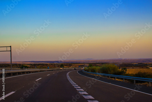 Autovía N-66. Road, horizon, car. Spain. Picture taken – 29 july 2017.